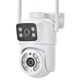   Kültéri wifi-s biztonsági kamera dupla lencsével - 360°-os kétirányú hang- és mozgásérzékelő, teljes színű éjjellátó PTZ-vel