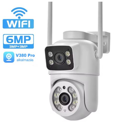 Kültéri wifi-s biztonsági kamera dupla lencsével - 360°-os kétirányú hang- és mozgásérzékelő, teljes színű éjjellátó PTZ-vel