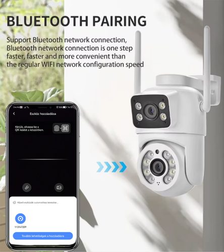 Kültéri wifi-s biztonsági kamera dupla lencsével - 360°-os kétirányú hang- és mozgásérzékelő, teljes színű éjjellátó PTZ-vel